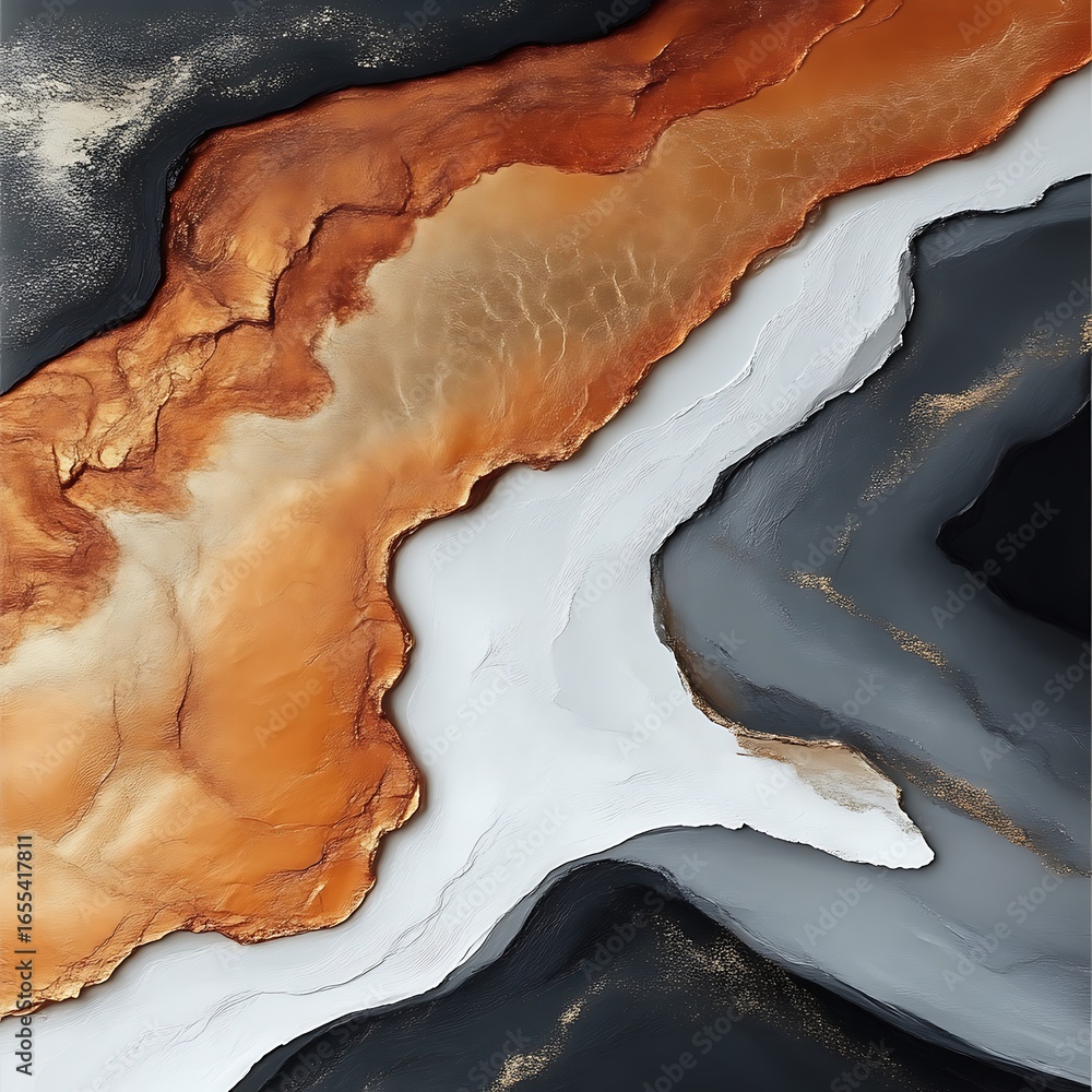 Obraz premium Abstract painting featuring layers of copper, gray, and white.
