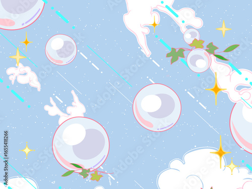 シャボン玉と流星群の夢空