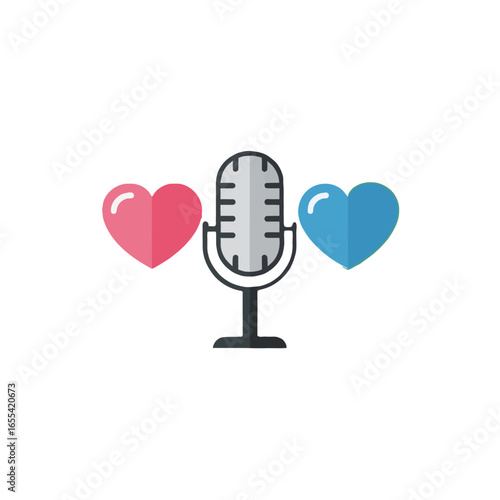 Minimalist microphone with heart vector icon representing podcast love content creation influencer live talk show and social audio illustration