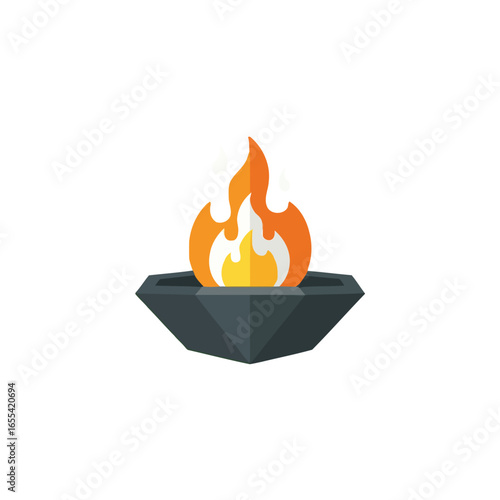 Minimalist campfire flat vector icon symbolizing camping outdoor fire warmth leisure activity hobby survival and adventure illustration