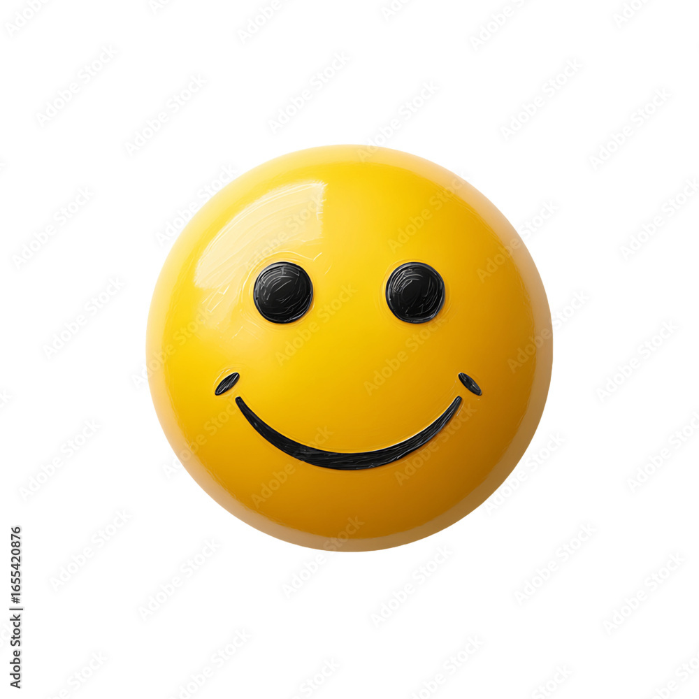 Fototapeta premium 3D Yellow Smiley Face with a Black Outline and Soft Lighting on a Transparent Background, PNG