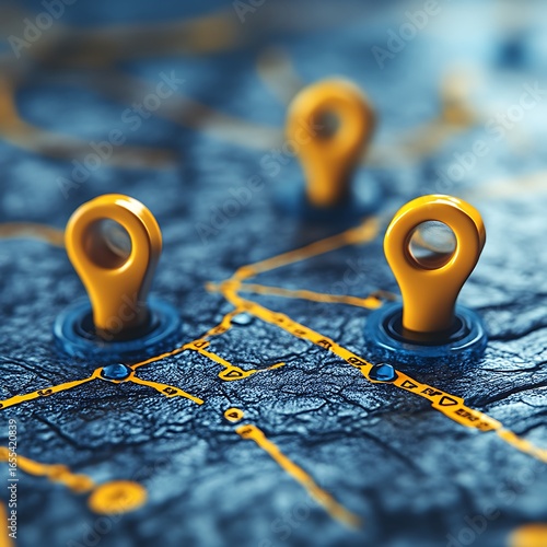 Wallpaper Mural Close-up view of yellow location markers on a detailed map. Torontodigital.ca