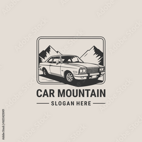Car mountain vintage logo vector design template