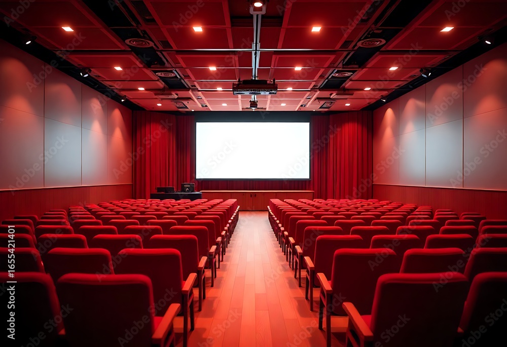 Fototapeta premium Generative AI: Red Auditorium for Presentation