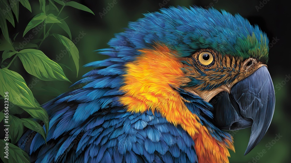 Obraz premium Detailed close up parrot with vibrant colors and feathers