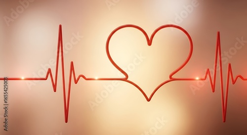 Heart Rate Line with Heart Symbol on Blurred Background for Medical and Healthcare Concepts