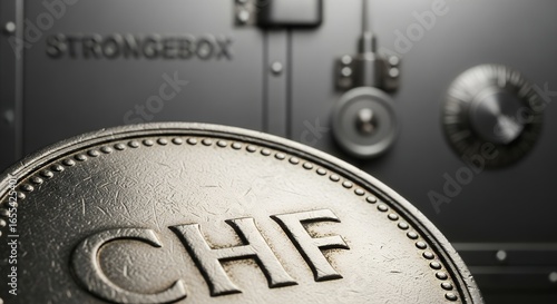 Silver Coin with CHF Inscription Near Safe Deposit Box Locking Mechanism