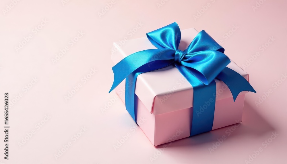 Obraz premium Beautifully wrapped present, blue bow on top Isolated studio shot , special, image, background
