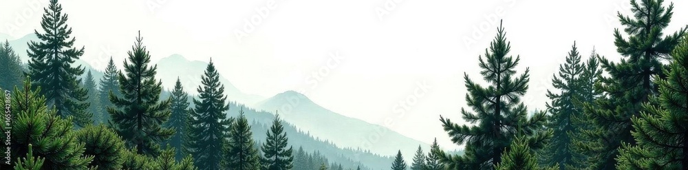 Fototapeta premium Towering pine, dense needles, pure white backdrop , plant, pine, focus