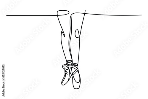 Elegant ballet dancer legs in pointe shoes continuous line art