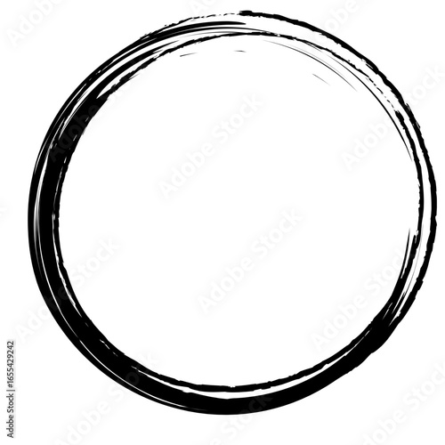 Strong black ink circle brush stroke, bold artistic Zen style, perfect for abstract art, decoration, or design element.