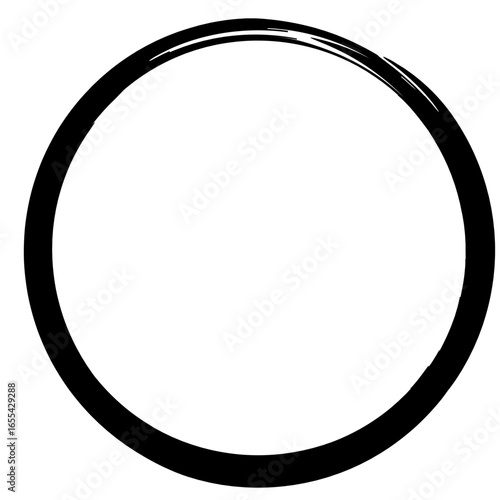 Hand-drawn abstract circle with brush texture, representing mindfulness and imperfection, inspired by zen enso calligraphy and harmony.
