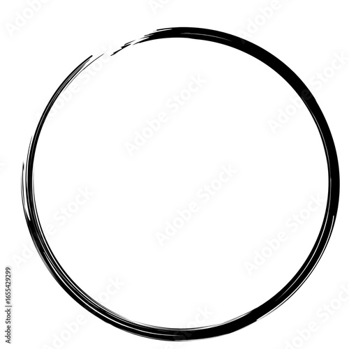 Hand-drawn black circle brush stroke, inspired by enso calligraphy, symbolizing mindfulness, balance, harmony, and spiritual simplicity.