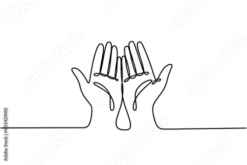 Minimalist continuous line drawing of open cupped hands