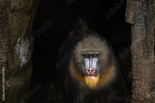 close up of a mandrill