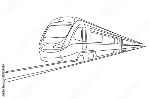 Sleek modern train depicted in a minimalist continuous line drawing style