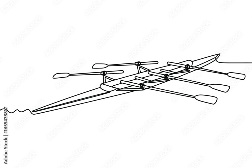 Fototapeta premium Outline of a racing shell with oars on white background