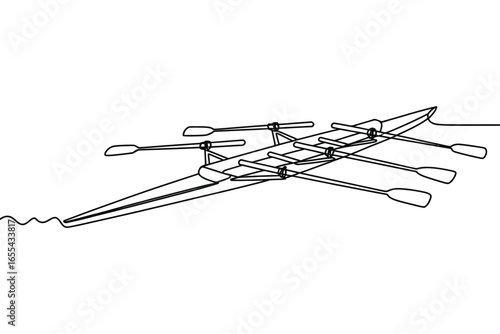 Outline of a racing shell with oars on white background