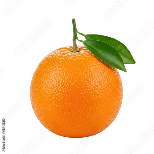Fresh orange with leaves isolated on transparent background, a healthy and juicy fruit