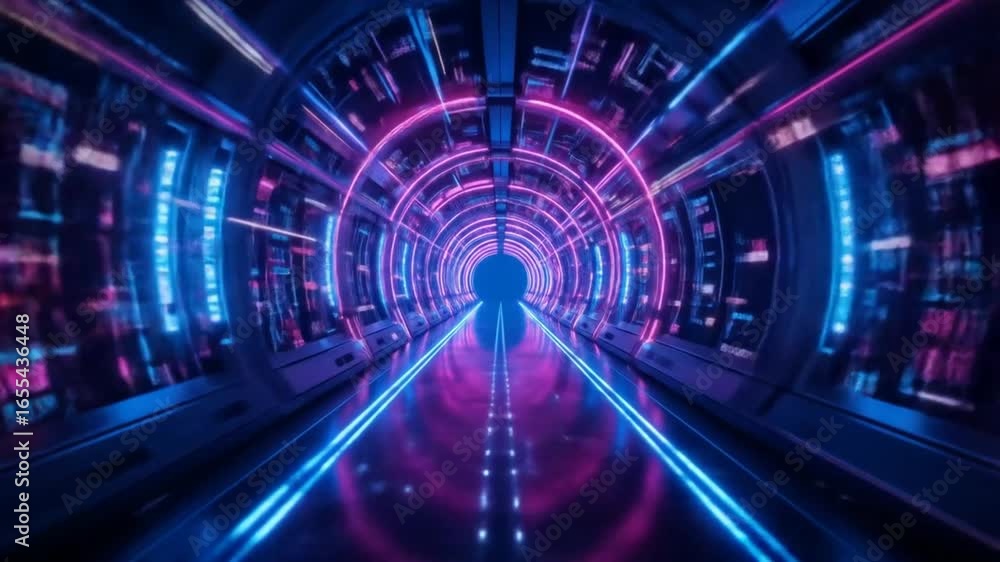 Futuristic vibrating coded neon tunnel with glowing pink and blue digital code patterns, cybersecurity landscape sci-fi corridor perspective concept. 4k video Futuristic vibrating coded neon tunnel with glowing pink and blue digital code patterns, cybersecurity landscape sci-fi corridor perspective concept. 4k video