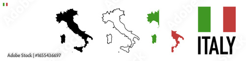 Vector tracing of Italy country map with multiple style set with flag