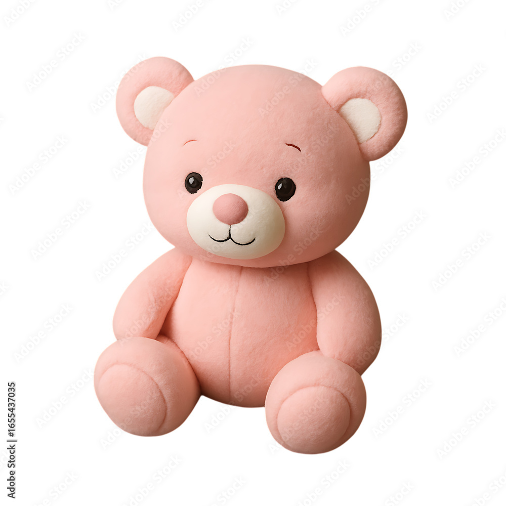 Fototapeta premium Adorable pink teddy bear toy sitting and smiling isolated on transparent background