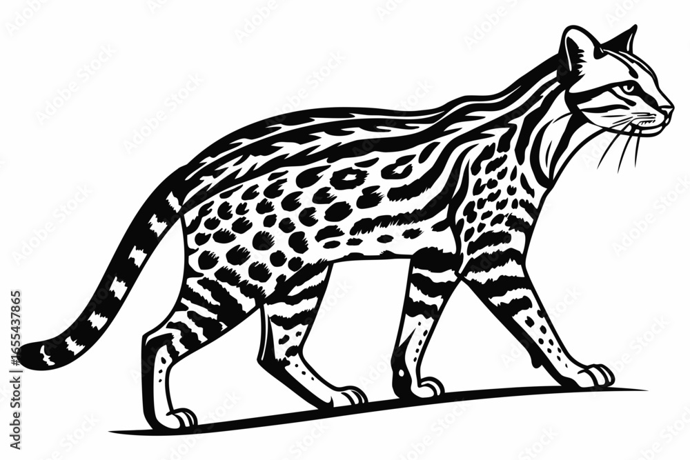 Fototapeta premium Ocelot animal sihouette black vector