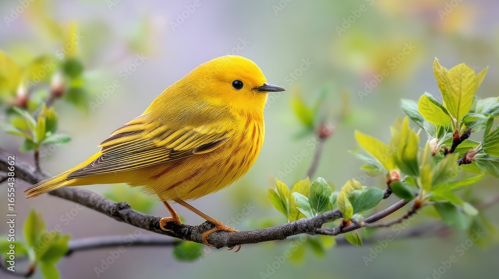 Obraz premium Yellow bird perched on branch