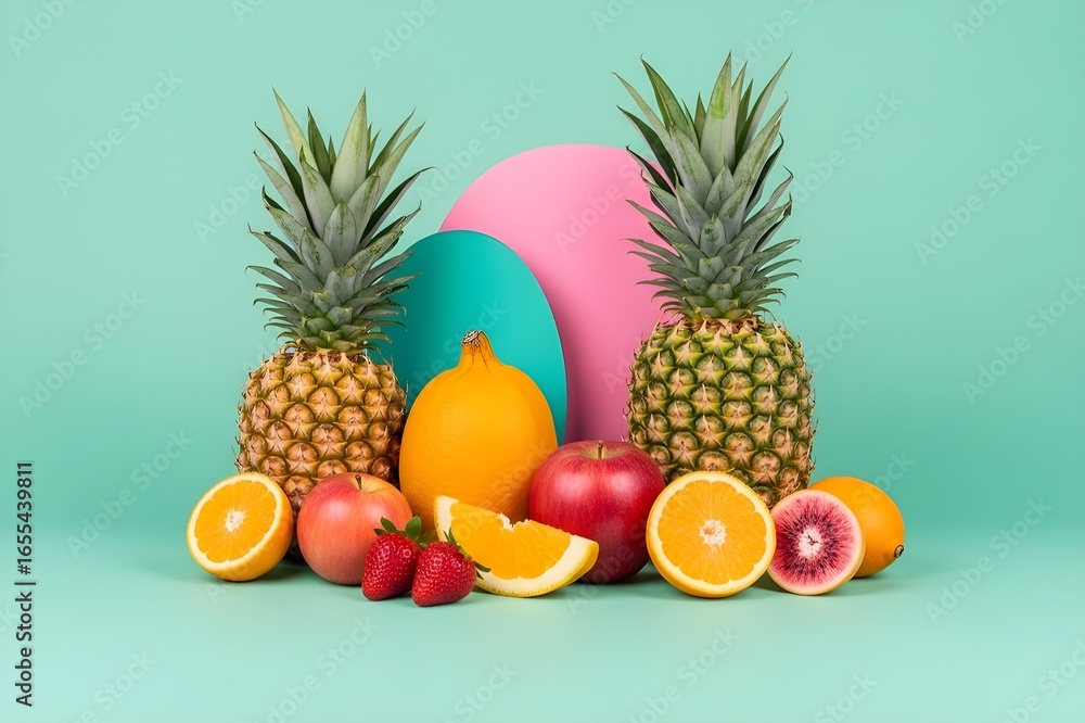 Vibrant Tropical and Citrus Fruits on a Bright Colorful Background Vibrant Tropical and Citrus Fruits on a Bright Colorful Background