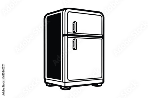 Retro refrigerator silhouette isolated on white background