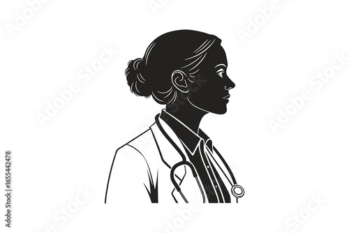 African american female doctor silhouette isolated on white background