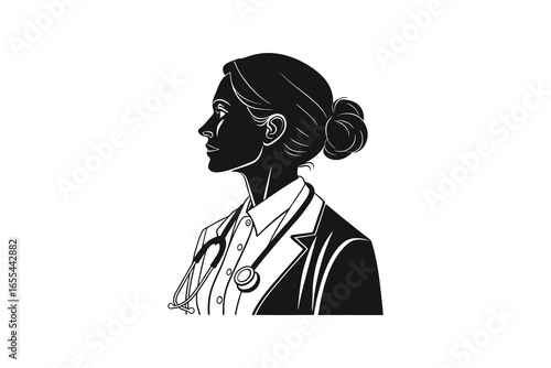 Female doctor silhouette profile isolated on white background