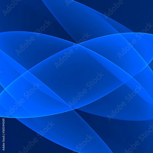 Abstract image of translucent, glowing blue curves on a dark blue background