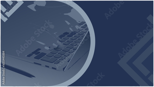 Abstract Illustration of Laptop Keyboard and Stylus.