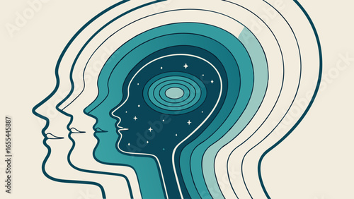 Abstract Profile Faces with Cosmic Inner Space.