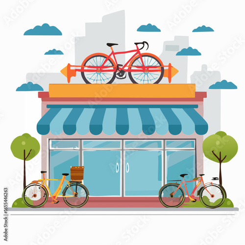 自転車小売業と自転車販売を表すベクターイラスト