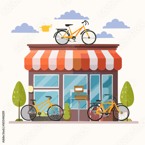 自転車小売業と自転車販売を表すベクターイラスト