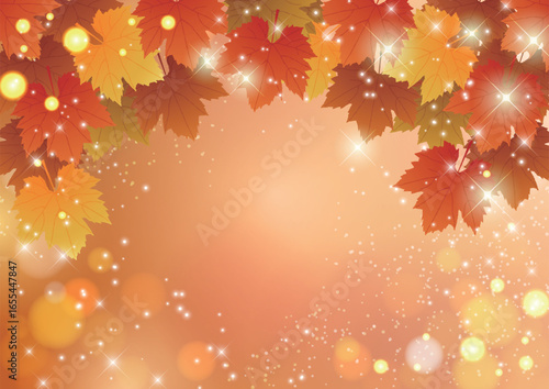 秋、西洋楓、紅葉背景、イラスト、かわいい、アーチ、イルミネーション