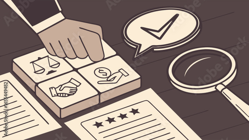 Business and Legal Concept with Hand and Icons.