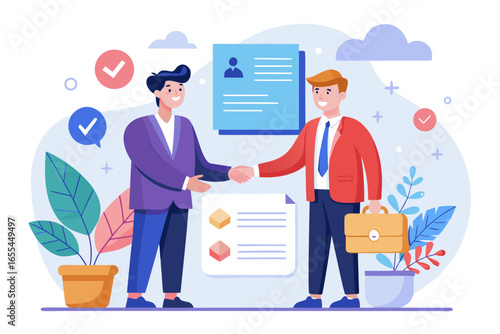 Two businessmen shaking hands after a successful job interview