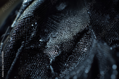 Close up image of black mesh fabric, possibly part of an animal or insect wing.