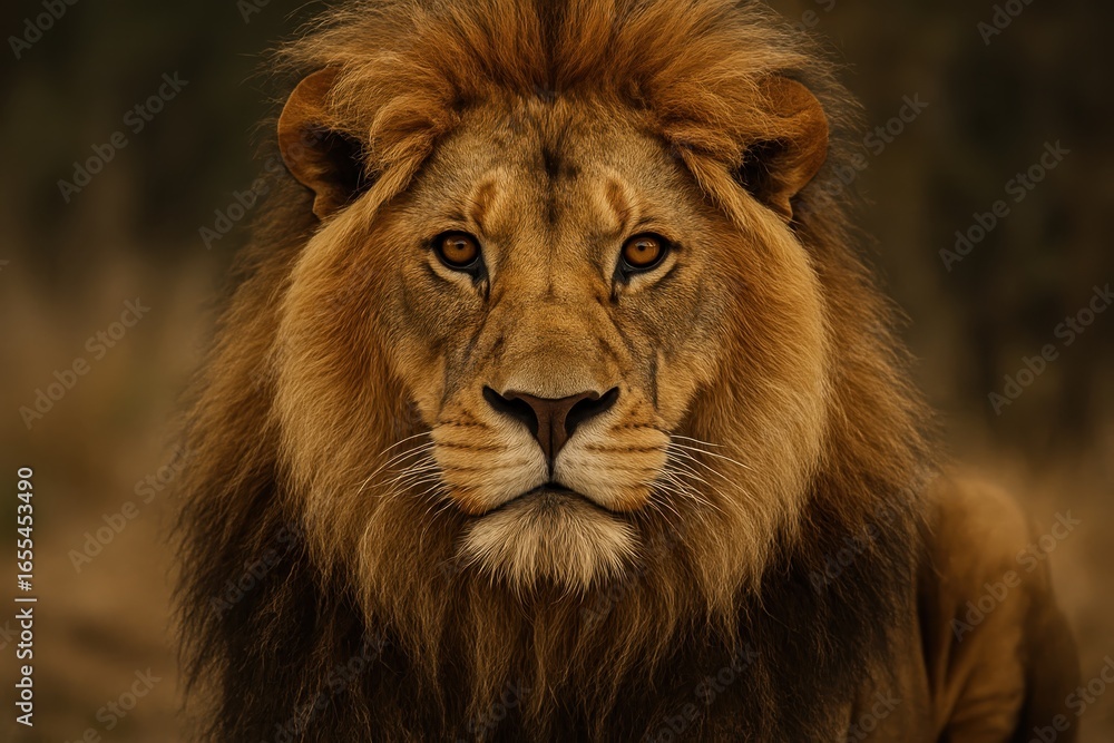 Majestic African lion with golden mane showcasing natural power and dignity in wildlife conservation photography Majestic African lion with golden mane showcasing natural power and dignity in wildlife conservation photography