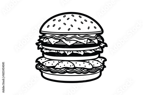 Double decker hamburger silhouette isolated on white background