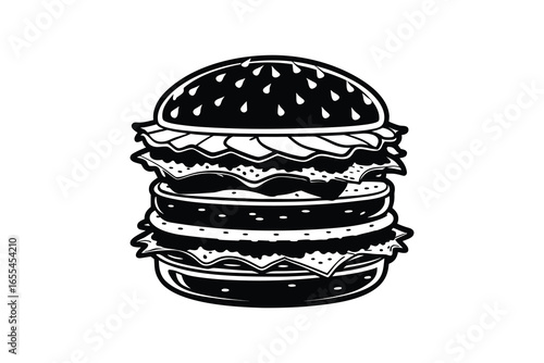 Tall double cheeseburger silhouette isolated on white background