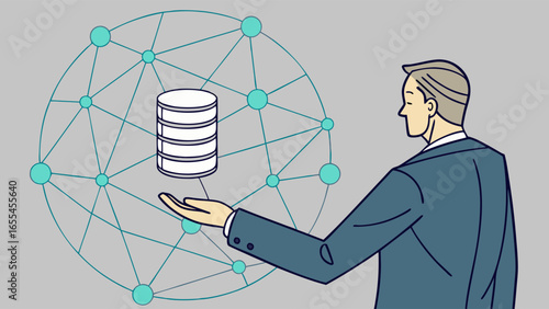Businessman Presenting Database in Network.