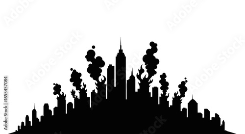 city in flames illustrating urban disaster crisis and destruction for news editorial or apocalyptic designs