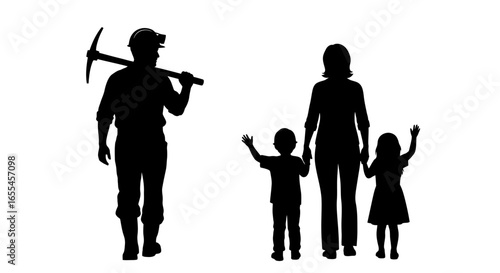 hardworking miner returning home to loving family silhouette image for fatherhood labor and family unity concepts