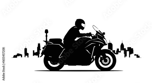 silhouette of motorcyclist riding through cityscape powerful graphic for urban adventure transportation and speed concepts