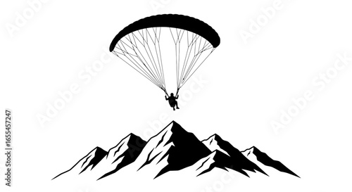 paragliding over majestic mountains a bold silhouette illustration for adventure travel and extreme sports branding