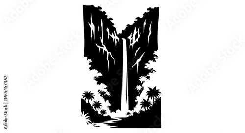 serene waterfall silhouette perfect for tropical travel ecotourism and relaxation branding designs
